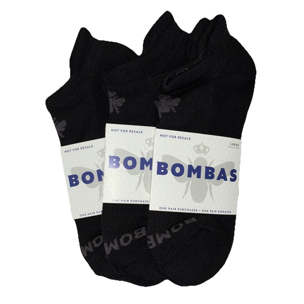 BOMBAS Socks Men's L (US 9.5-13) Black Gray Ankle Logo NEW Lot Of 3